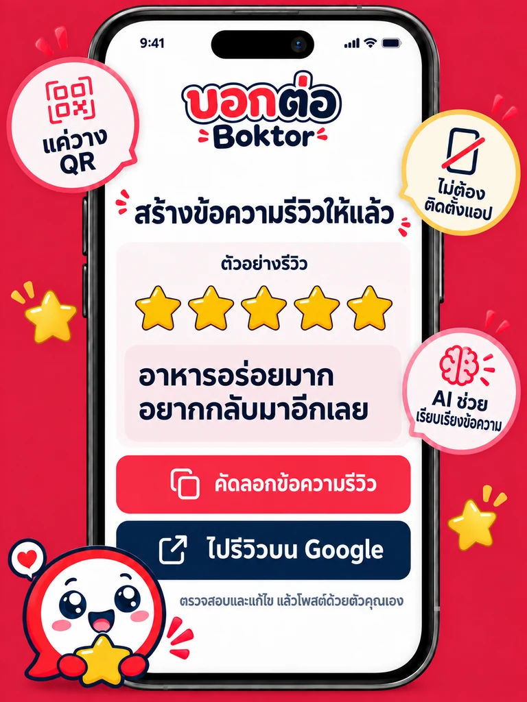ภาพตัวอย่างร่างรีวิวใน Boktor ก่อนตรวจทานและไปโพสต์บน Google
